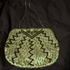 Beige and brown vintage beaded purse